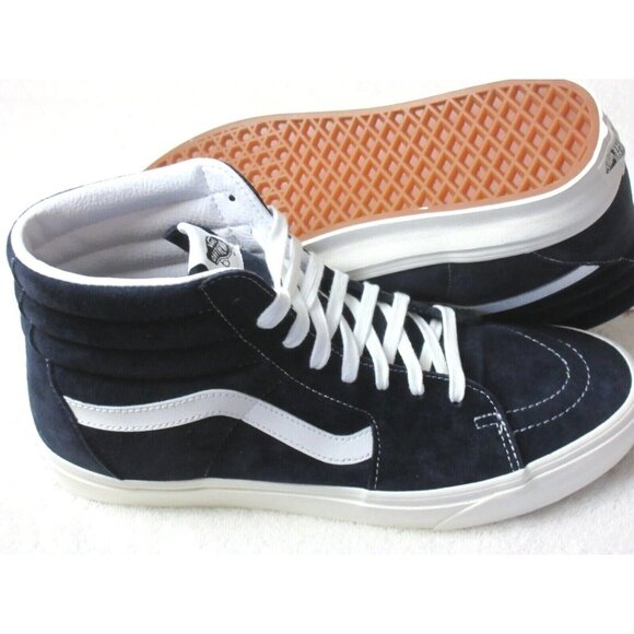 Vans Men's Sk8-Hi Pig Suede Parisian Night Blue True White Skate shoes Size NIB - Picture 2 of 5